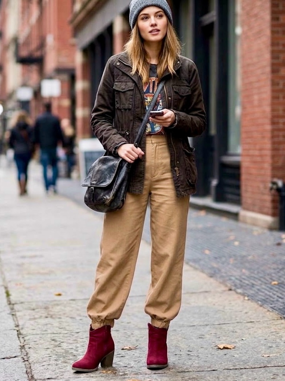 Red Burgundy Ankle Boots with Block Heel